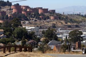 The Chevron refinery and storage tanks are seen from Crescent Avenue in Point Richmond on Aug. 9, 2012.